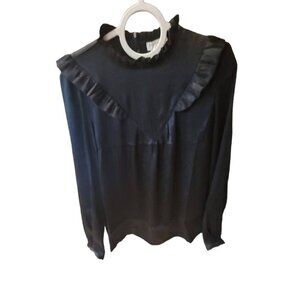 See You Soon Womens Size Small Ruffle Top Blouse Woven Long Sleeve